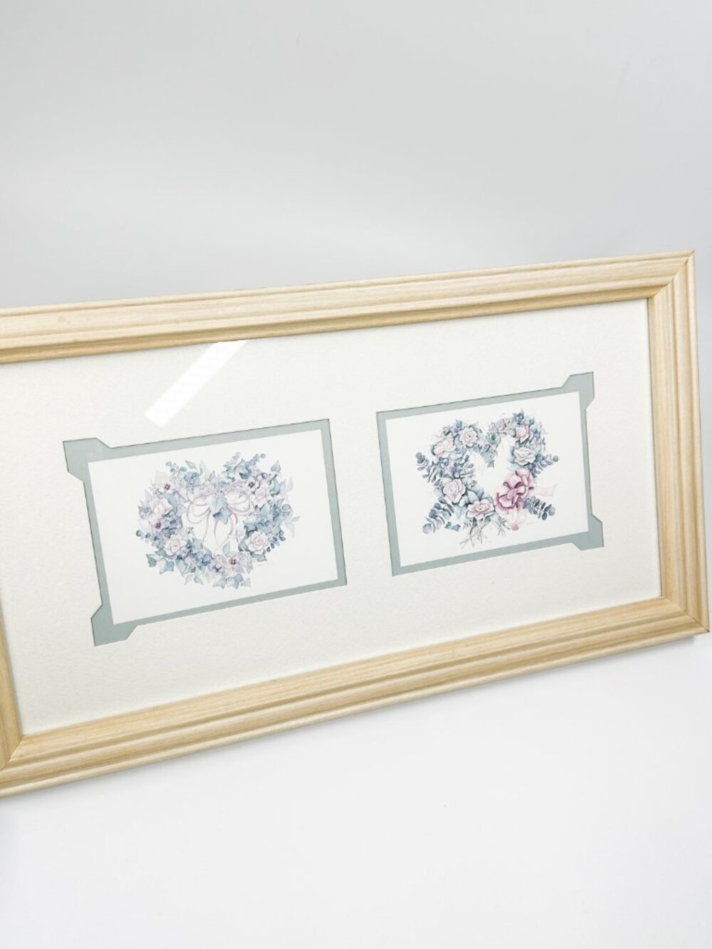 Vintage 80's Framed Matted Heart Wreath Wall Art Cottagecore Country Farm